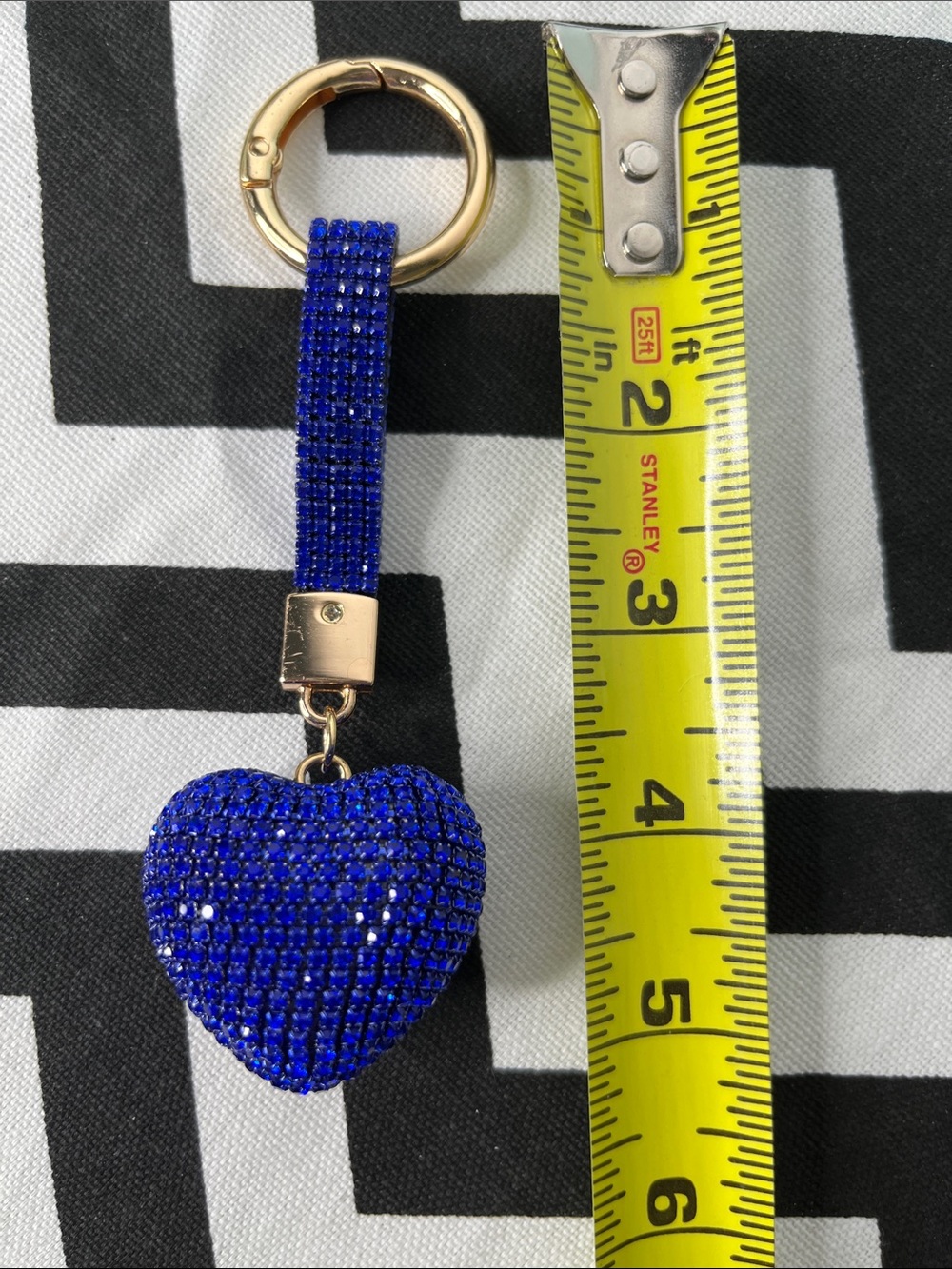 Blue Rhinestone Puffy Heart with Gold Keyring - Picture 2 of 3